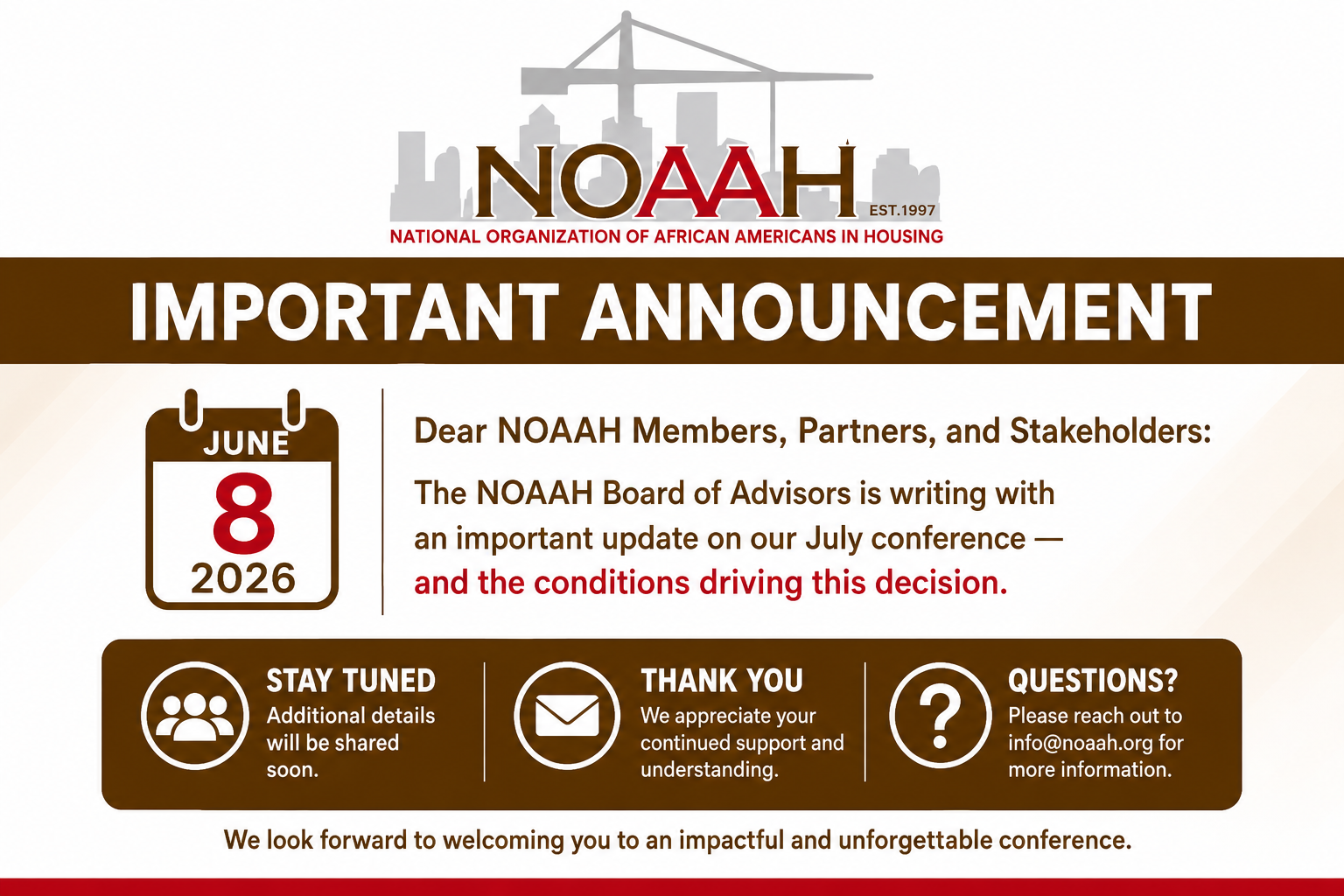 Important Update on Our July Conference